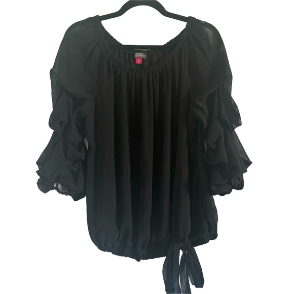 Vince Camuto Ruffle Sleeve Tie Waist Blouse - Picture 2 of 12
